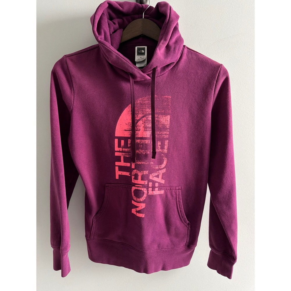 The‎ North Face Womens Plum Purple Distressed Logo Pullover Hoodie Size Small